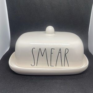 RAE DUNN Highly Collectible Artisan Butter Dish with “SMEAR” inscription EUC